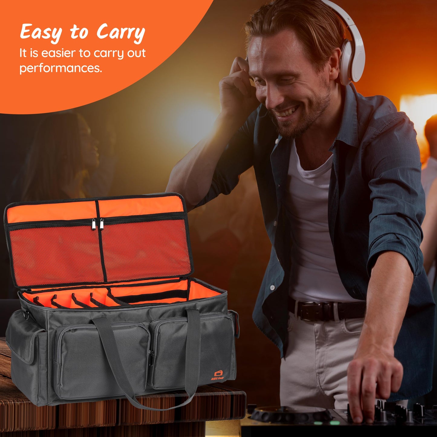 ASEG Gear Heavy Duty - DJ Cable Bag Organizer with Detachable Dividers – Travel Gig Bag – Case for Equipment - Music Equipment & Accessories - Heavy Duty Exterior & Padded Nylon Interior
