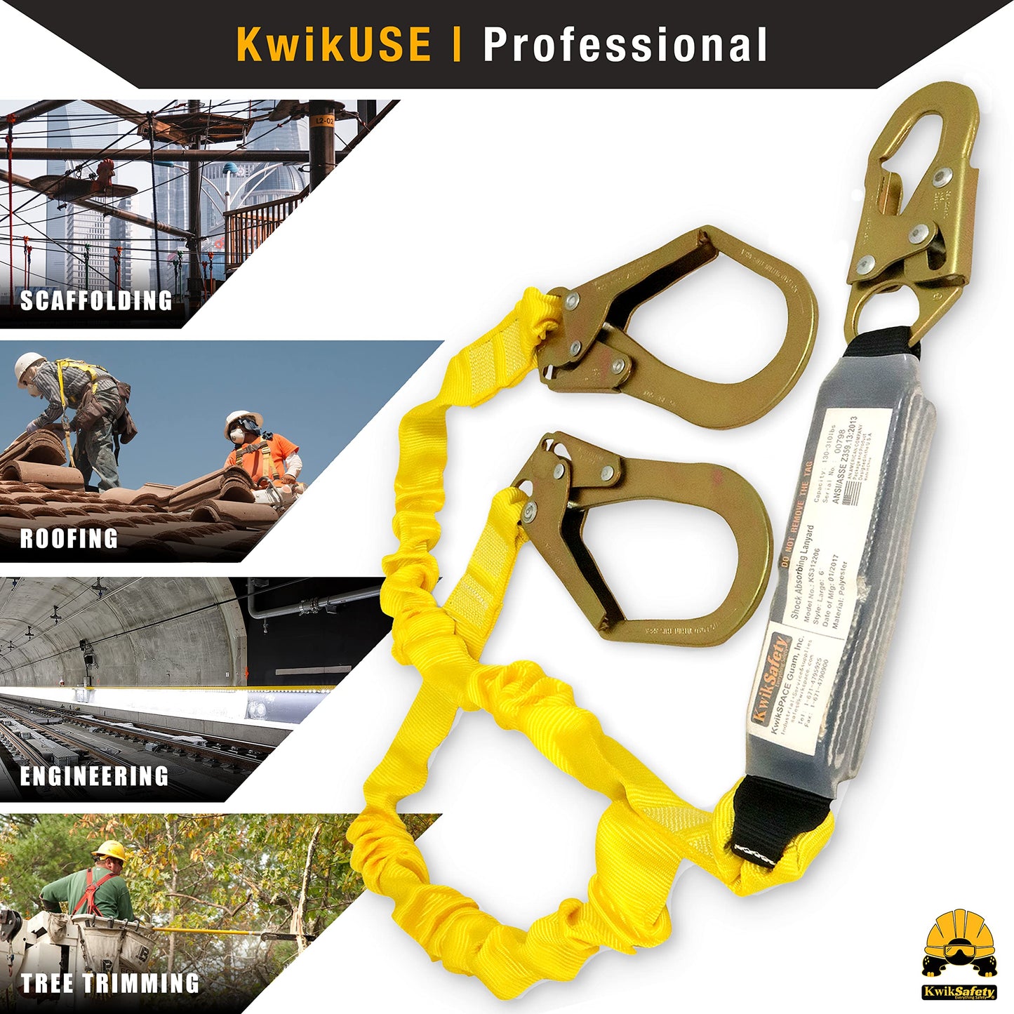 KwikSafety - Charlotte, NC -PYTHON [2 PACK] External Shock Absorber Double Leg 6ft Safety Lanyard OSHA ANSI Fall Protection Restraint Equipment Snap Rebar Hook Construction Arborist Roofing