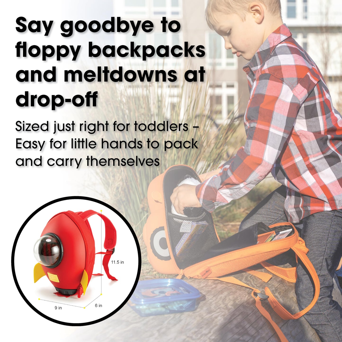 KIDDIETOTES Rocket Backpack for Toddlers, and Children - Perfect for Daycare, Preschool, Kindergarten, and Elementary School