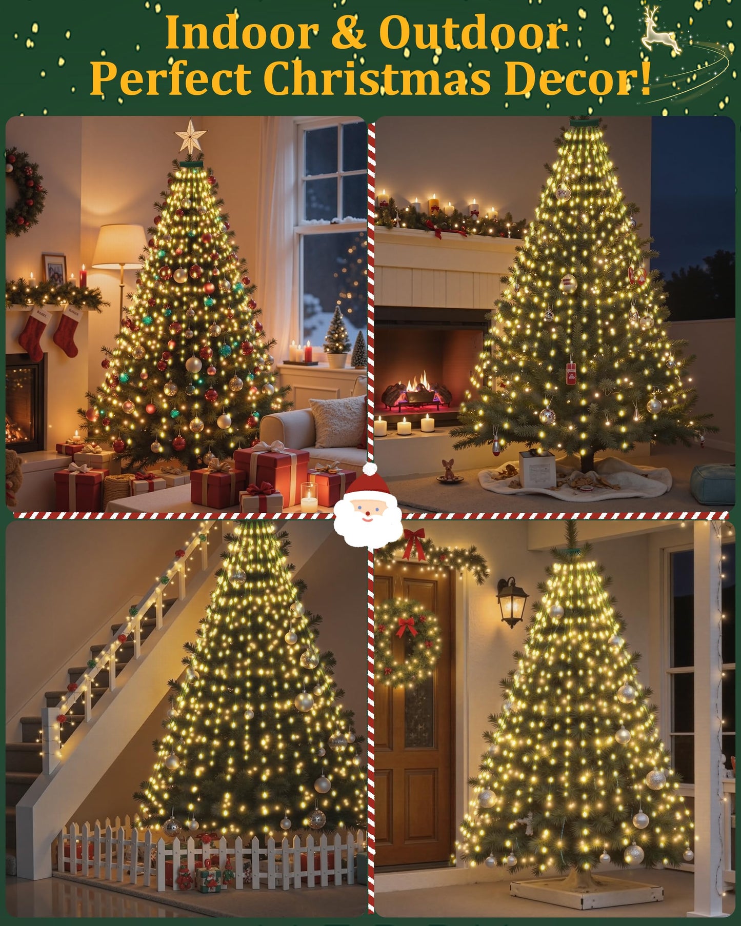 Tomanwai Christmas Tree Lights, 400 LED Christmas Lights with 8 Light Modes & Memory Function, 6.6FT x 16 Lines Outdoor Christmas Light with Timing Function for Christmas Decorations - Warm White