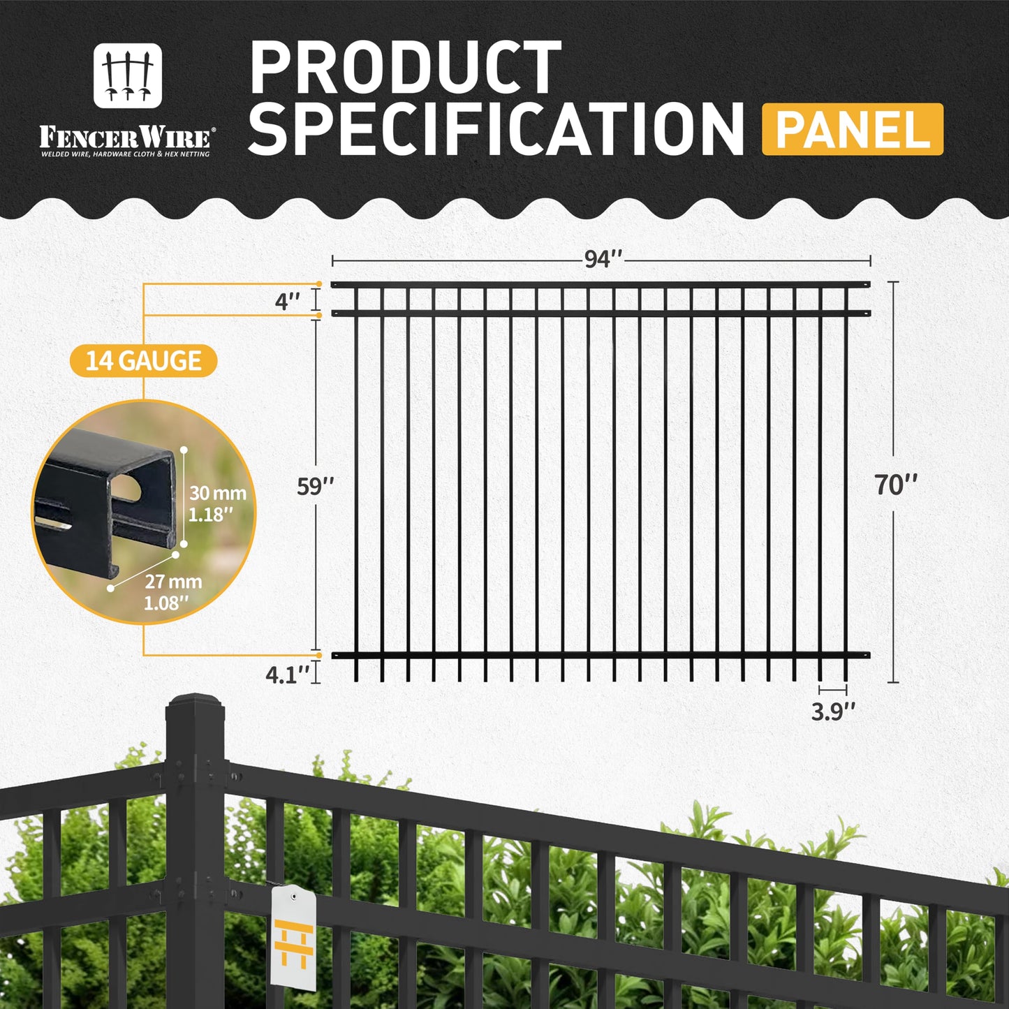 Fencer Wire 76FT Heavy Duty Flat Top Fence Barrier Kit, Anti-Rust Metal Steel Fence with 6FT Height X 8FT Width Panels, with Arched Gate, Posts, Connectors, Outdoor Fencing for Yard