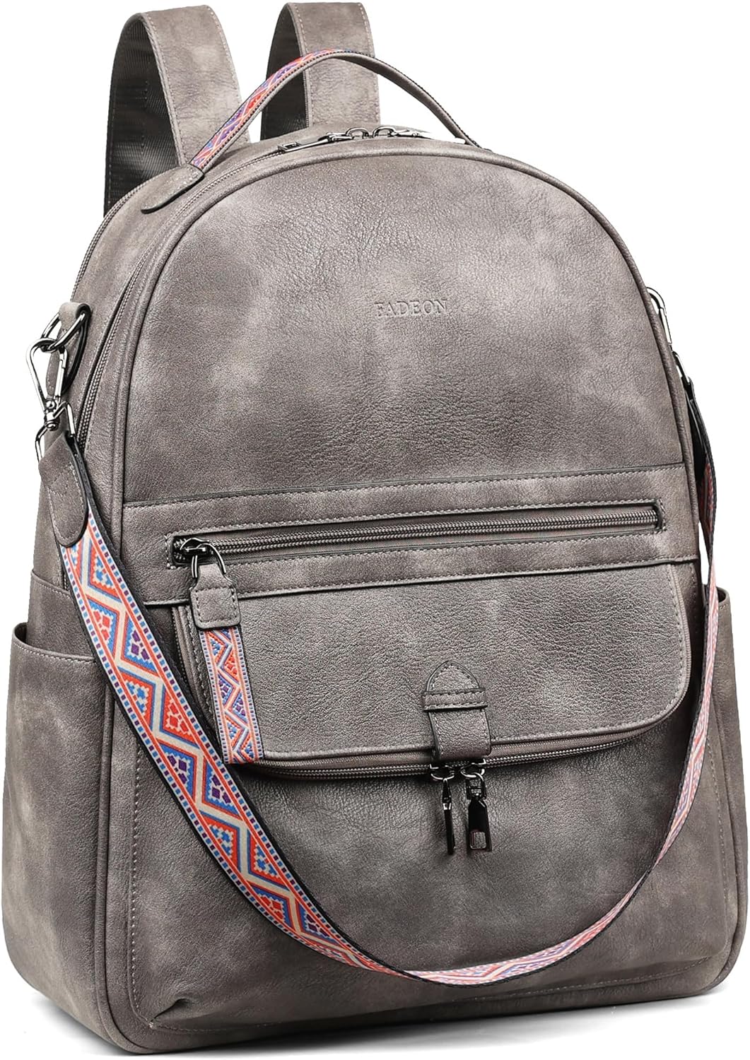 Backpack Backpack FADEON Leather Laptop Purse for Women, Designer Travel PU with Laptop Compartment for Work Grey