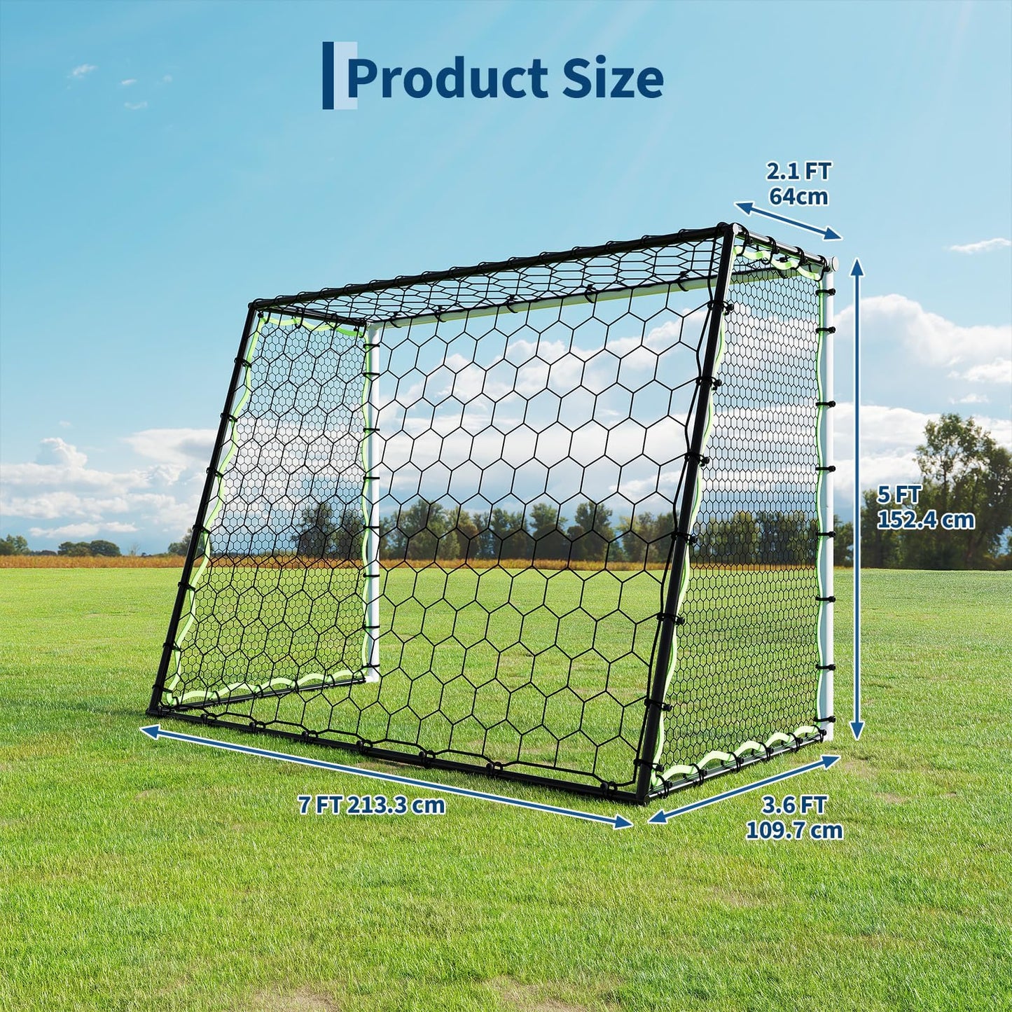 5-in-1 Soccer Rebounder Net, 7x5Ft OR 12x6Ft Soccer Goal Training, Large Ultra-Responsive Football Net for Powerful, High Low Passing, Ball Control Practice