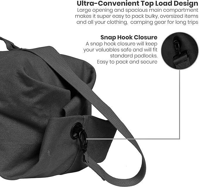 WHITEDUCK 30"x50" (737L) Top Load Canvas Duffel Bag ??Military-Grade, Tear-Proof & Weatherproof, Heavy Duty for Travel, Outdoors & Military Use, with Padlock Compatibility, 5 Colors