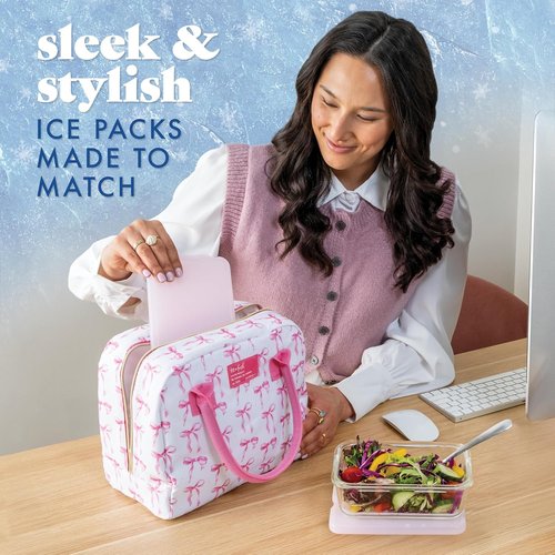 Cool Coolers by Fit & Fresh XL Slim Ice Packs - Quick Freeze Reusable Lunch Box Coolers, Light Pink, 4-Pack