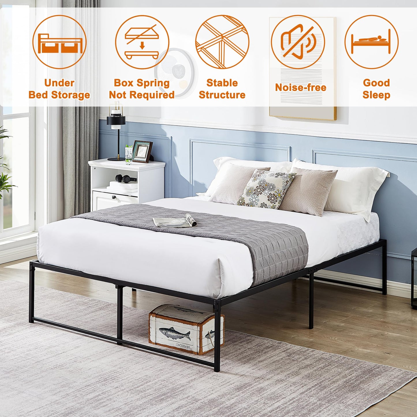 VECELO Full Size Metal Platform Bed Frame No Box Spring Needed 14 Inch Heavy Duty,Matte Black