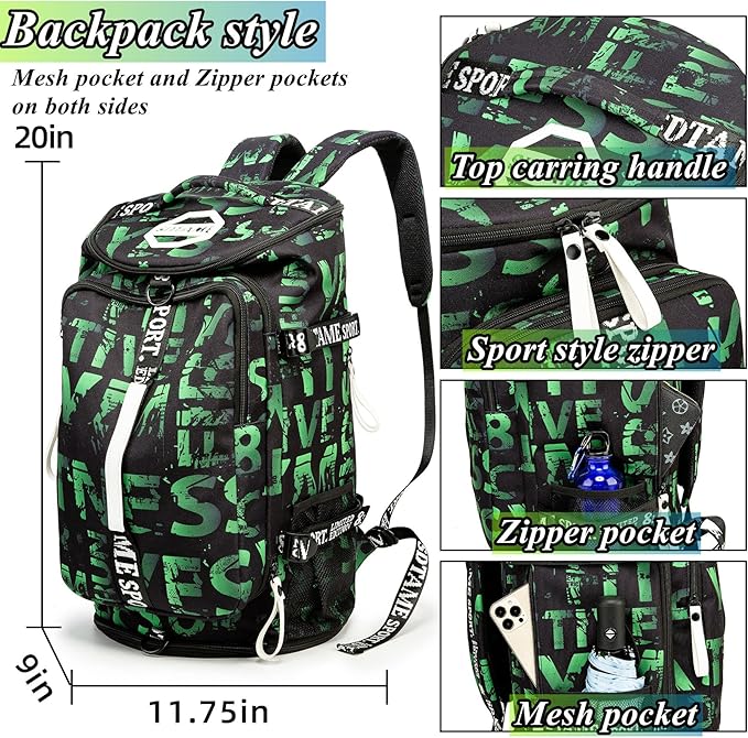 Gym Duffle Bag Backpack with Shoe Compartment,4 ways Travel Backpack for Women and Men,Multi-Functional Weekender bag with Waterproof Layer&Laptop Compartment for Fitness, Travel,Camping