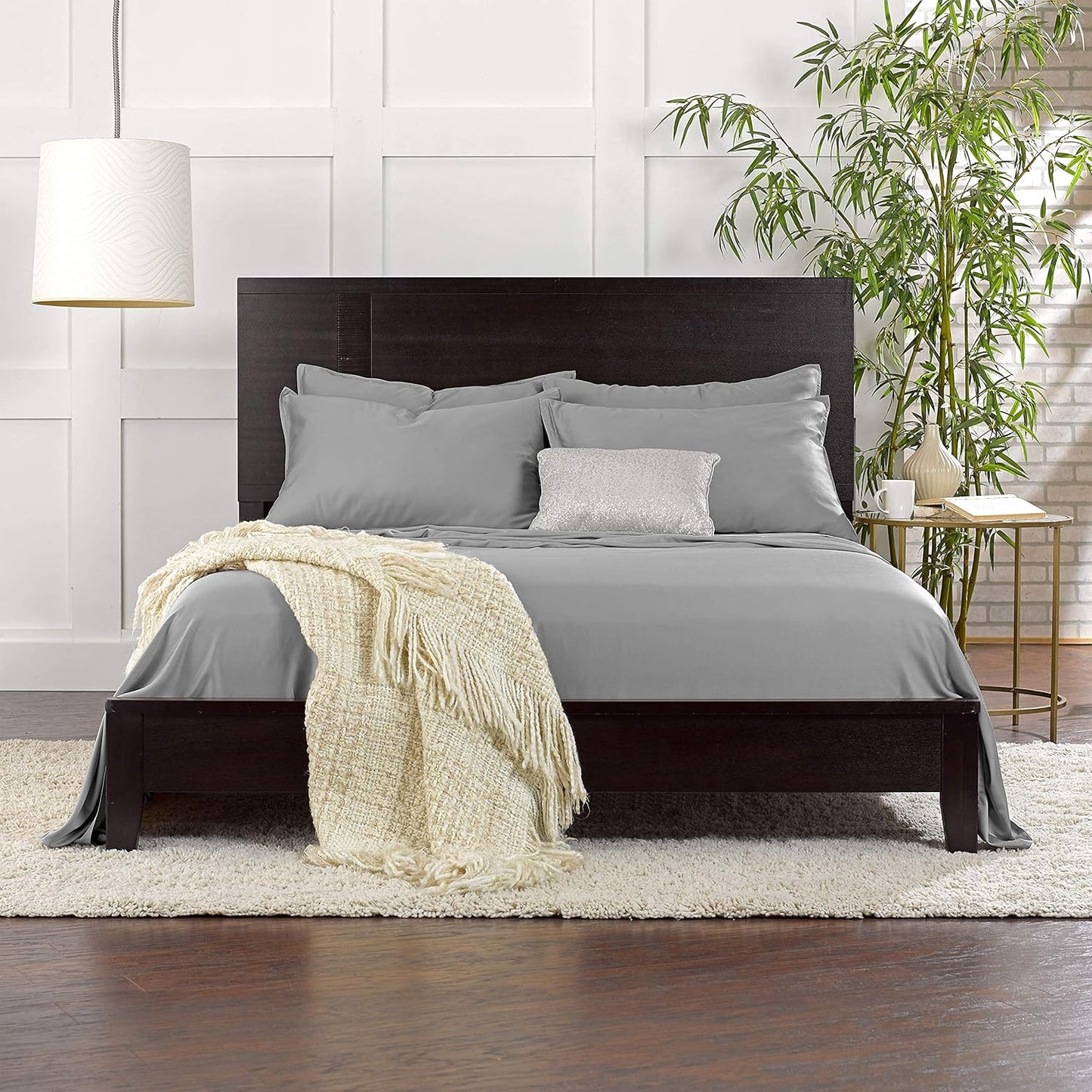 Pure Bamboo Queen Sheets - Luxuriously Soft 100% Organic Viscose Bed Sheet Set | Cooling & Durable (Queen, Stone Grey)