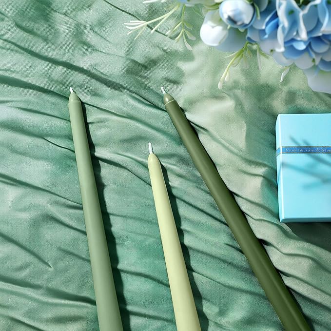 MTLEE Taper Candles 8/10/12 Multi Height Unscented Taper Candles 8 Burn Hours Taper Candles for Dinner Decorative Candles Home Decoration Wedding Party Candlesticks (Gradient Green,36)