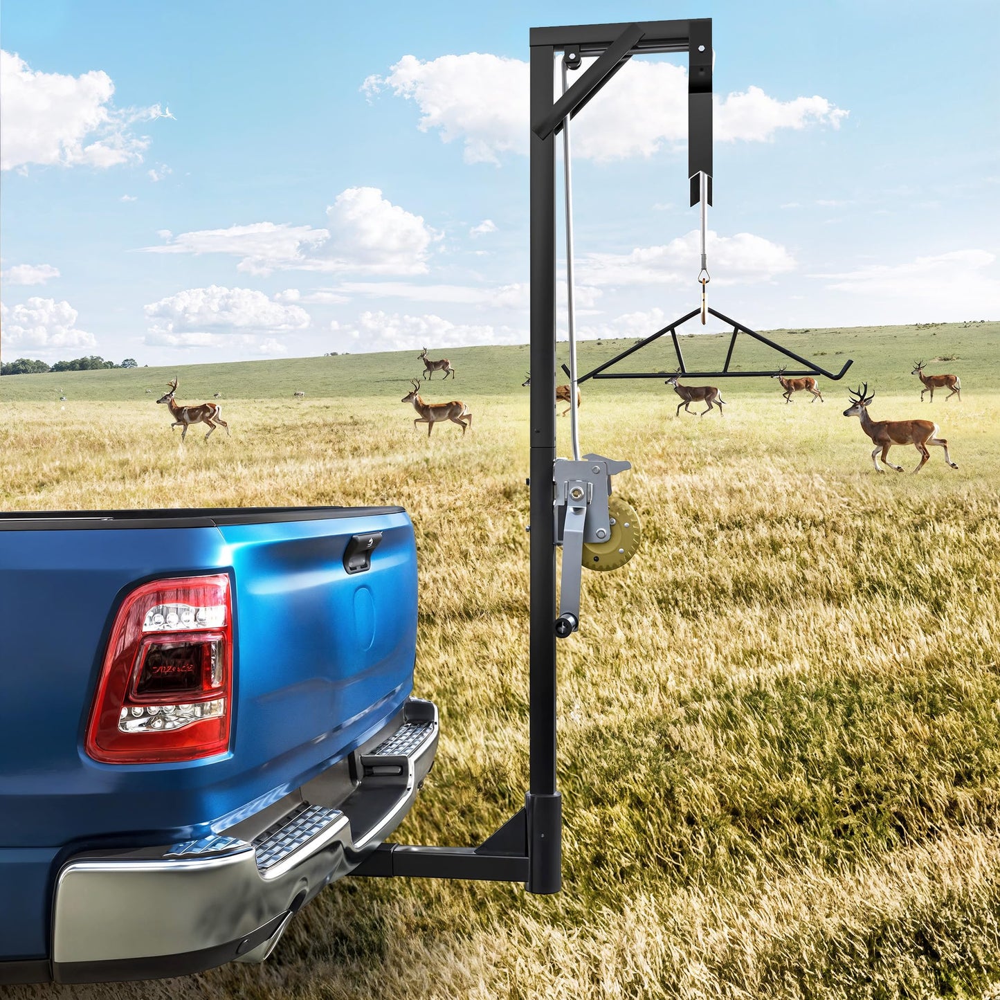 YITAMOTOR Truck Hitch Game Hoist with 2" Receiver, 500LB Game Hunting Deer Hoist, Includes Gambrel Winch for Skinning & Cleaning Game, Winch Lift Gambrel Set 360 Degree Swivel Hitch Mounted,Black
