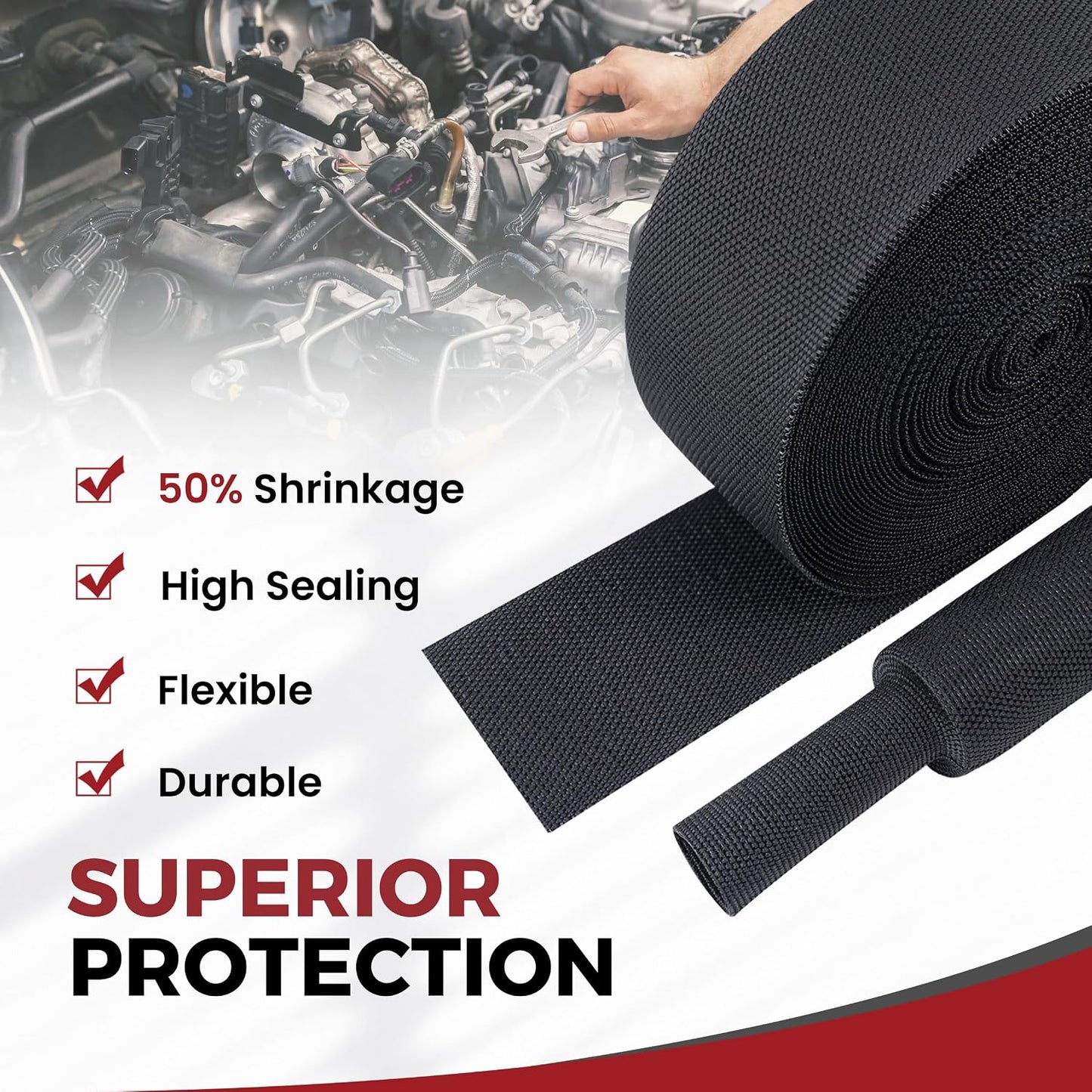 BuyUneed 2:1 (1/2" 16ft) Braided Sleeving Shrinkable Fabric Heat Shrink Tubing- Abrasion Protection Flexibility Wiring