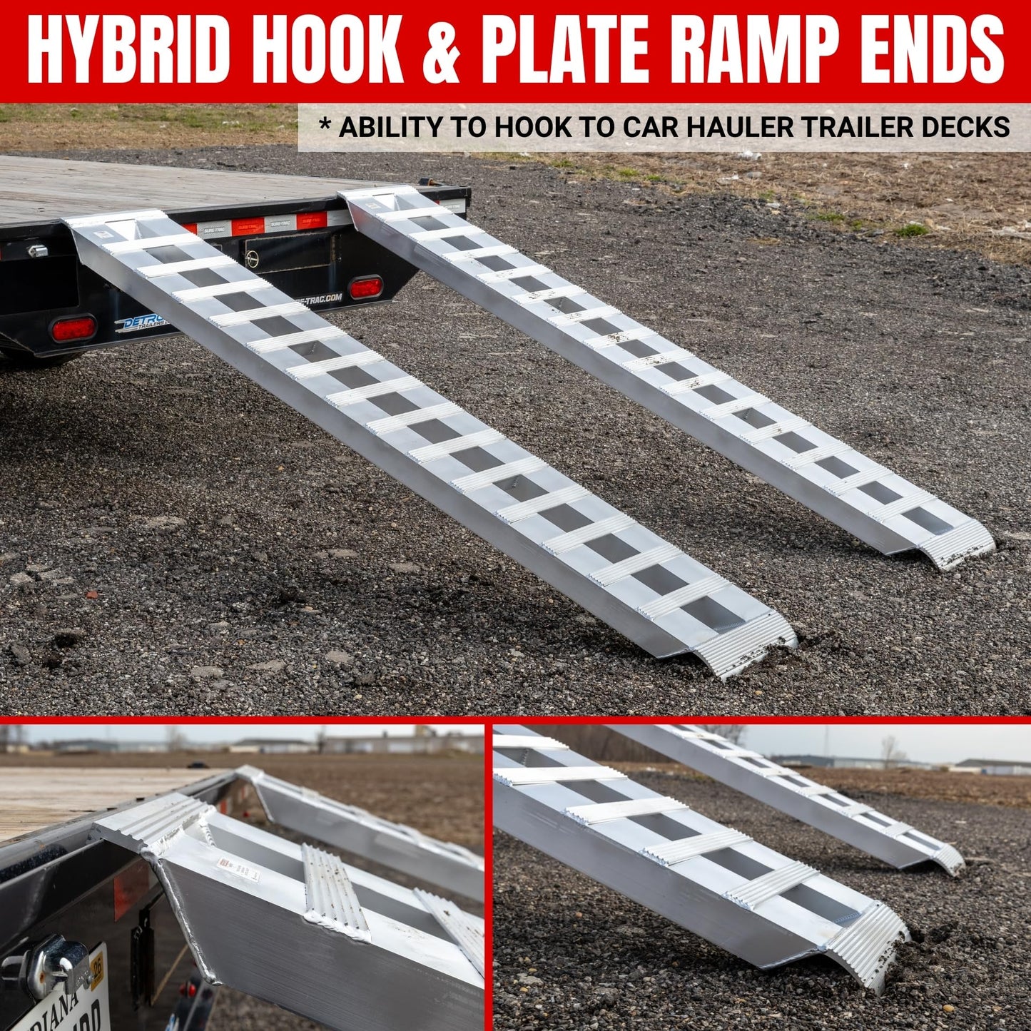 GEN-Y Hitch Extreme Duty Aluminum Loading Ramps - Set of 2, 6 Feet Long x 15 Inches Wide, 10000 LBS Capacity, Hybrid Hook and Plate Ends, Serrated Cross Rungs for Maximum Traction