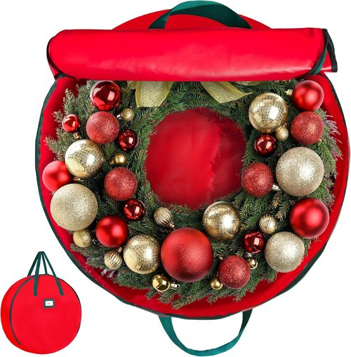 HOLDN’ STORAGE Premium Wreath Storage Bag - Durable Waterproof Christmas Container - 48"W x 8"D - Red