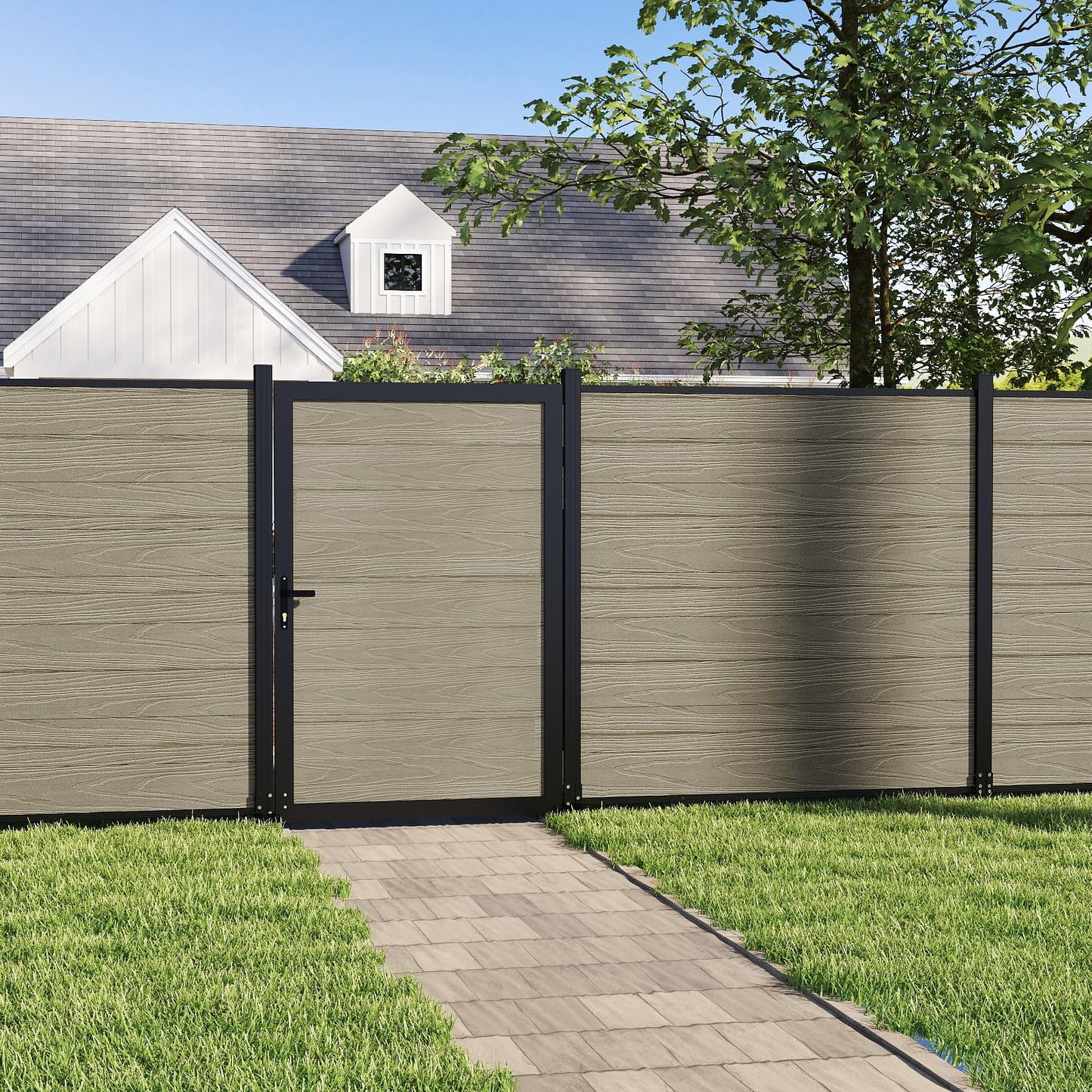 Mondaria Wood Plastic Composite Gate for Privacy Fence 6ft(H)*4ft(W), Fence Gate with Metal Frame and Knob Kits, Ancient Wood (Without Post)