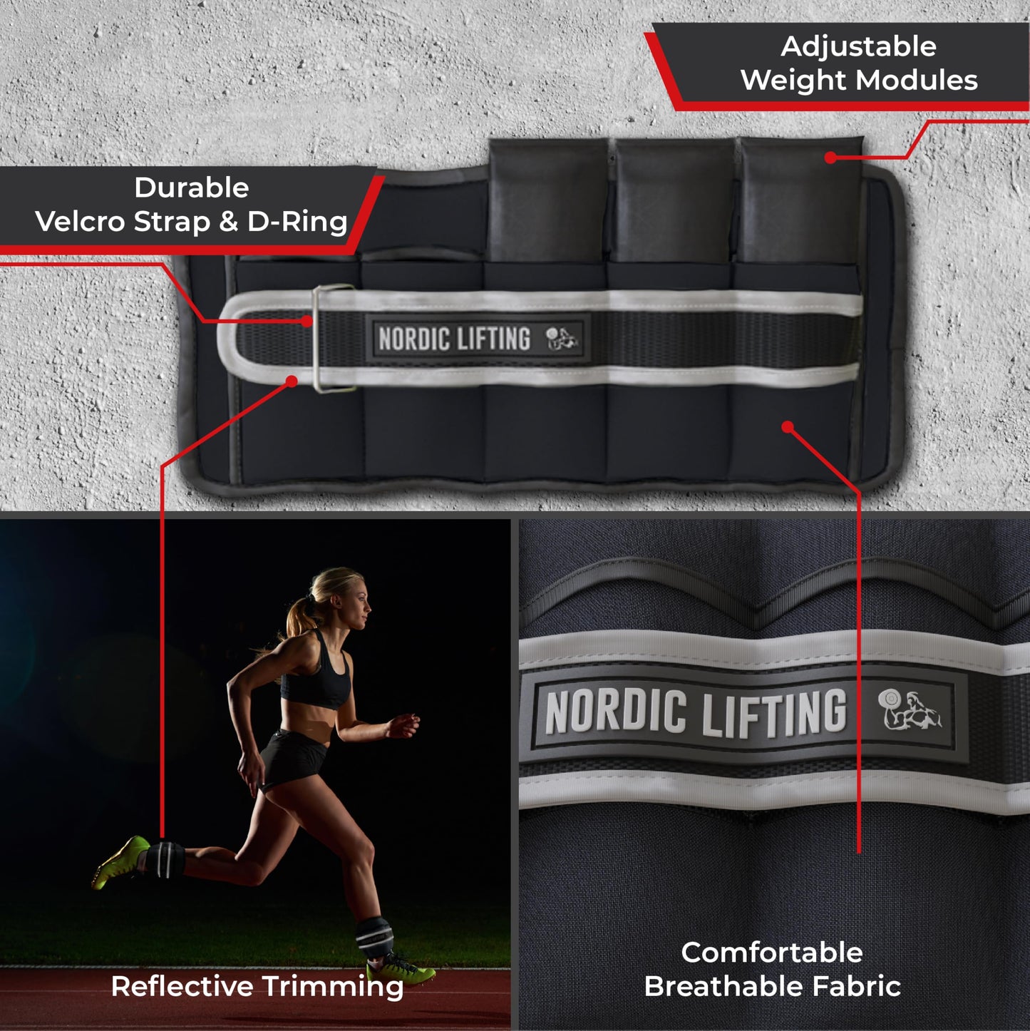 Nordic Lifting Adjustable Ankle Weights for Women & Men – 1 Pair (2–10 lbs) Wrist, Arm & Leg Weights for Gym, Yoga & Home Workouts – Secure Fit Strap Design – Durable Fitness Training Equipment