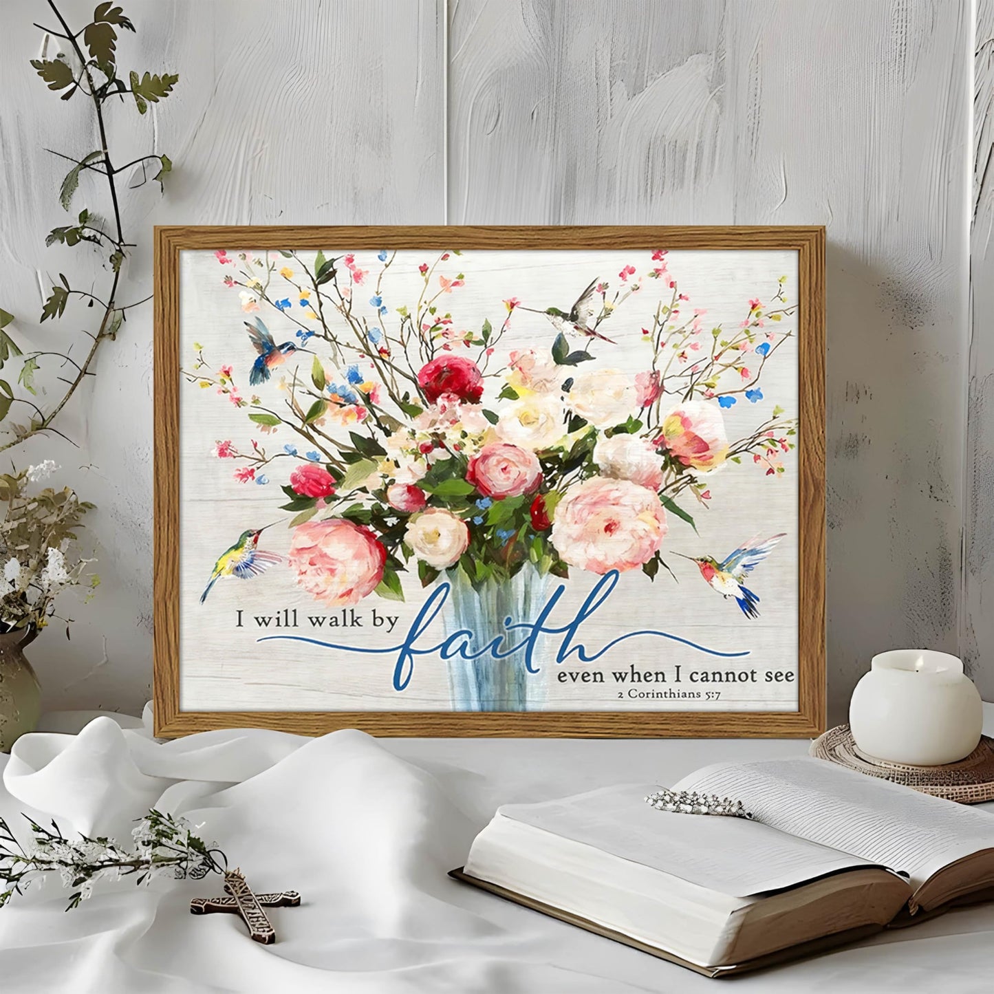 Dytila Bible Verses Wall Decor - Wood Framed 16x24 Inch Scripture Wall Art, Floral spiritual Paintings, Inspirational Religious Canvas Prints, Christian Faith Based Gifts for Home & Office