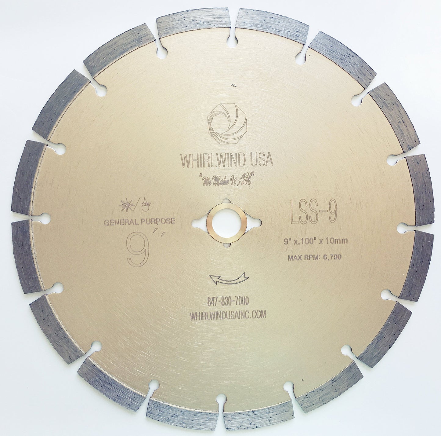 Whirlwind USA LSS 9 inch Dry or Wet Cutting General Purpose Power Saw Segmented Diamond Blades for Masonry Brick/Block Pavers Concrete Stone (9")