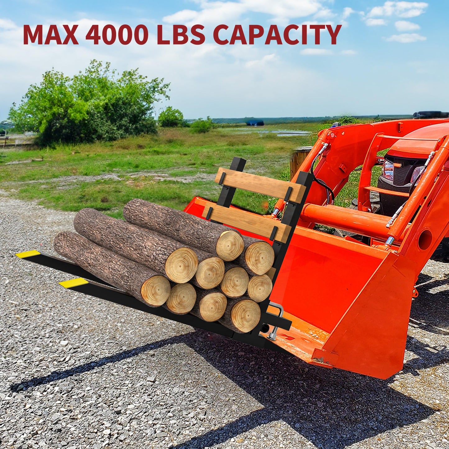YITAMOTOR 60" Clamp on Pallet Forks, 4000lbs Heavy Duty Quick Attach Tractor Fork with Adjustable Stabilizer Bar & Anti-roll Bar for Bucket Tractor Loader Skid Steer