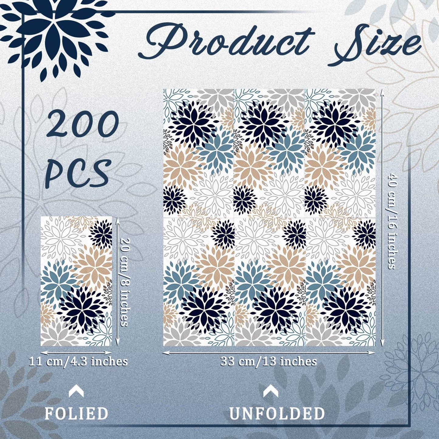 Karenhi 200 Pcs Floral Hand Paper Towel 2 Ply Dahlia Flower Guest Napkins Spring Guest Paper Napkins for Bathroom Disposable Hand Towels for Wedding Bridal Baby Shower Birthday Party