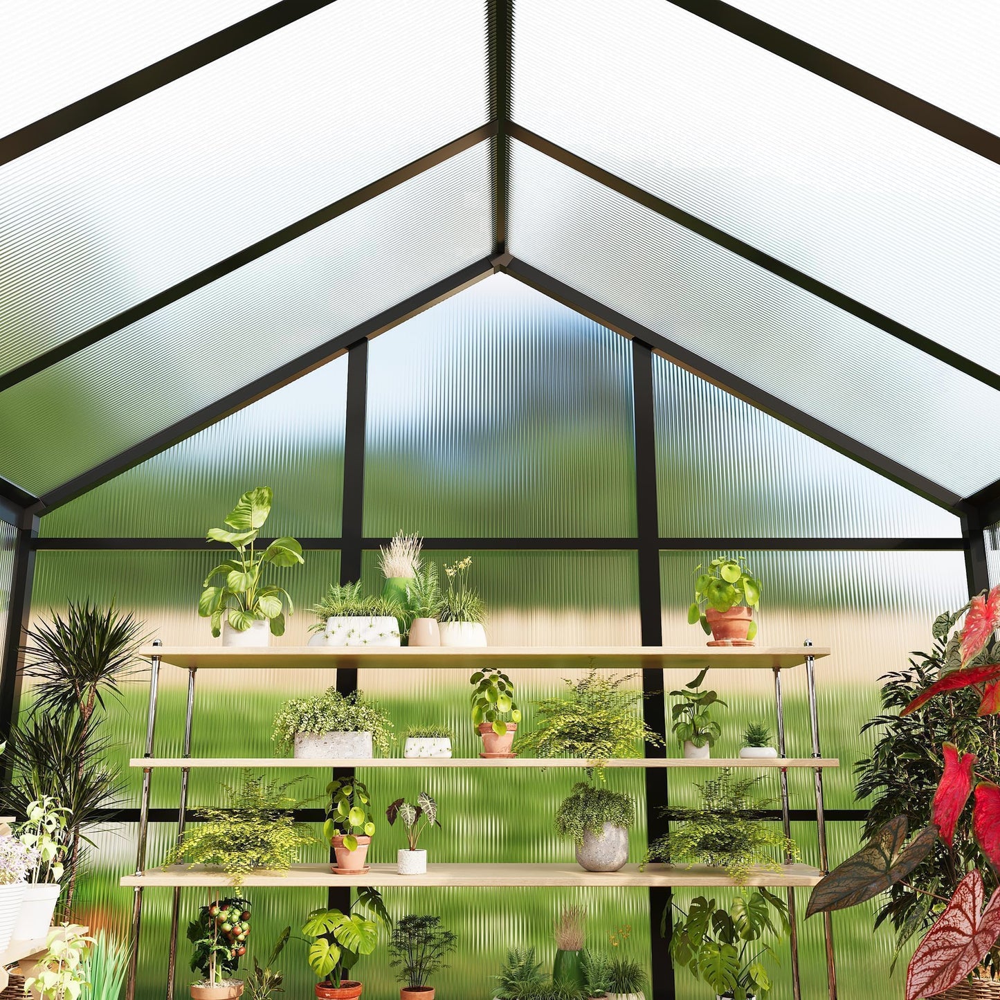 6X10 ft Greenhouse, Greenhouses for Outside, Aluminum Frame Polycarbonate Panels with Sliding Lockable Door and Ajustable Roof Vent, Spacious Walk-in Design for Backyard, Garden, Patio, Black
