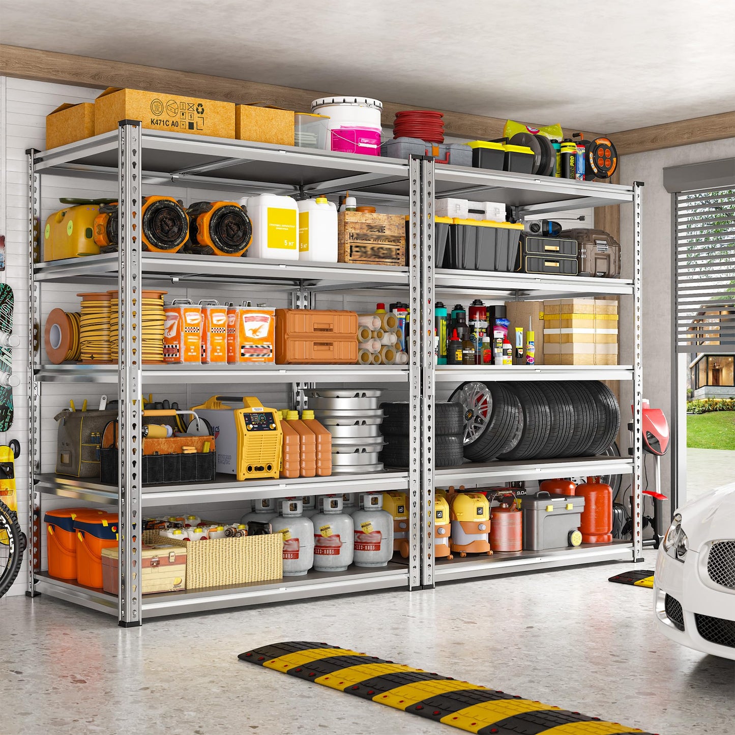REIBII 2200LBS Heavy Duty Storage Shelves, 5-Tier Adjustable Metal Shelving Unit with Waterproof PP Boards,Garage Storage Rack for Pantry Basement Warehouse,35" W x 16" D x 72" H,Sliver Shelves