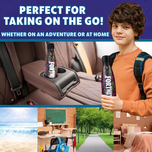 Fortnite Water Bottle for Adults & Teens 500ml, Insulated Stainless Steel Metal Flask for 24 Hours Hot & Cold Drinks, Eco-Friendly BPA Free, Gifts for Her & Him (Multi Fortnite)