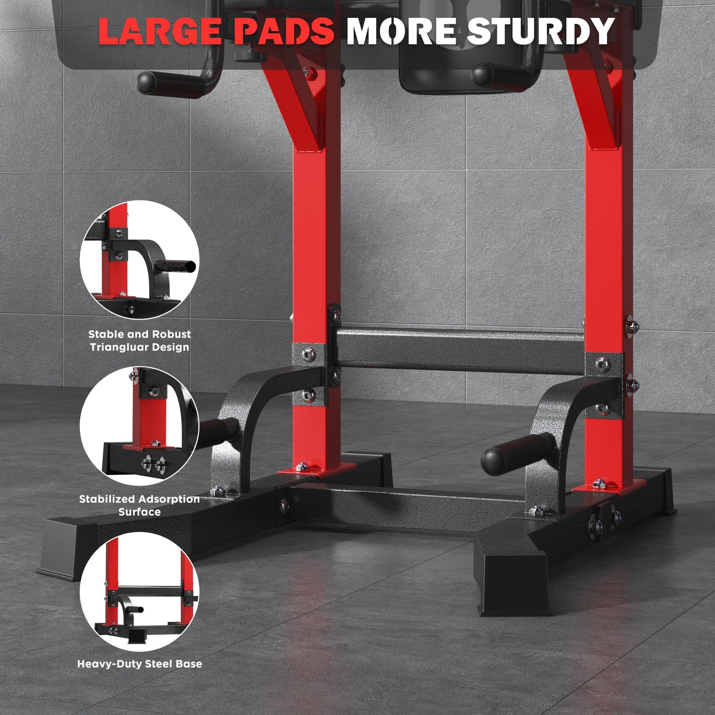 DlandHome Power Tower Pull Up Bar Station, Heavy Duty Adjustable Height for Home Gym Strength Training Equipment 330LBS Weight Capacity, Pull Up Dip Station, Red