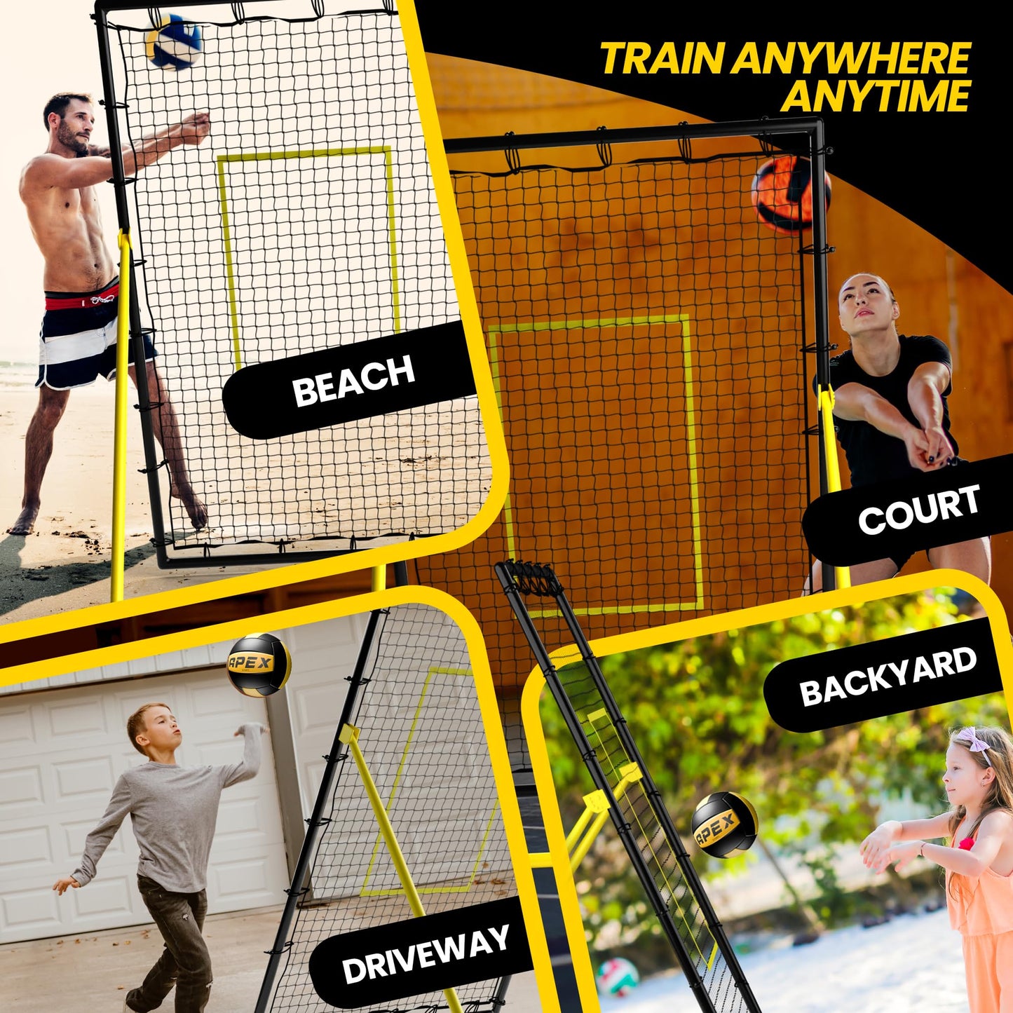Apex Sports Adjustable Volleyball Rebounder Net 7x4 ft – Bounce Back Training Equipment with Angle Customization for Practicing Volleying, Bumping, Spiking – Durable & Portable with Travel Bag (AP004)