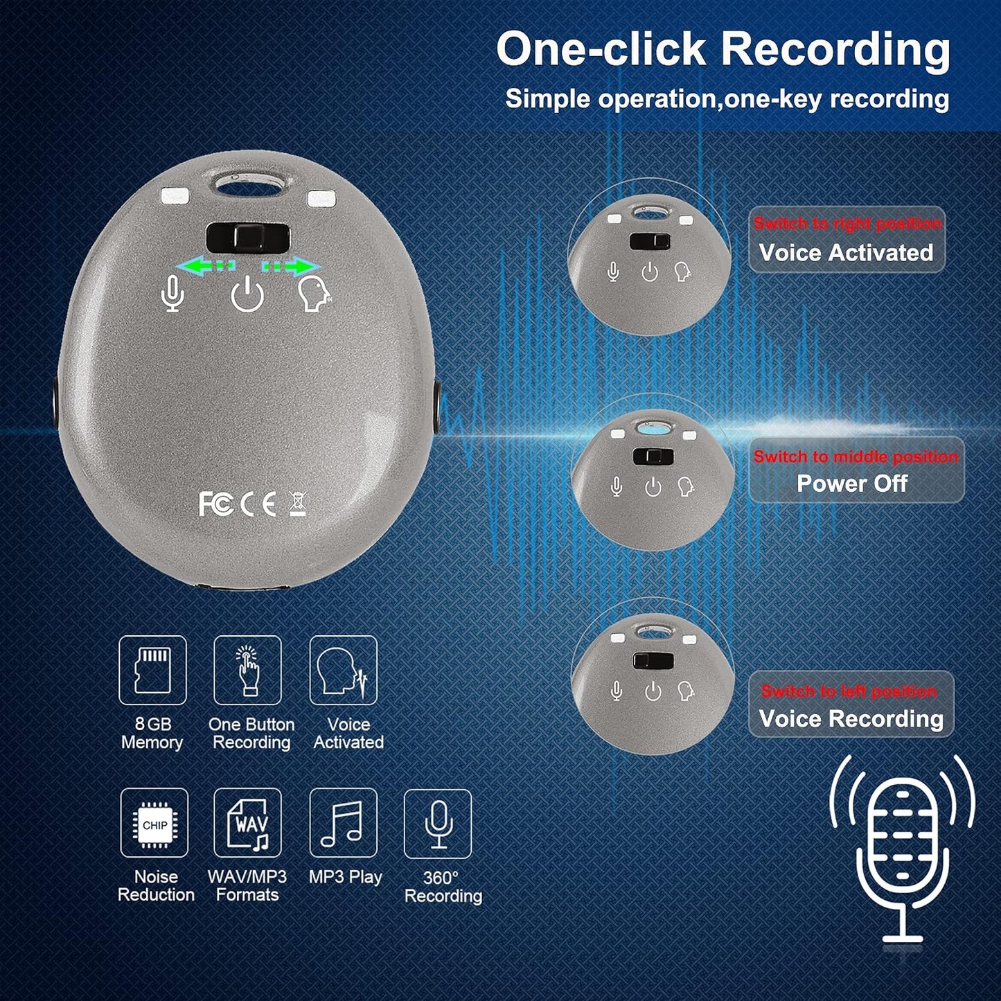 eoqo 8GB Digital Voice Recorders, Small Voice Activated Recorder Audio Recorder Mini Portable Dictaphone