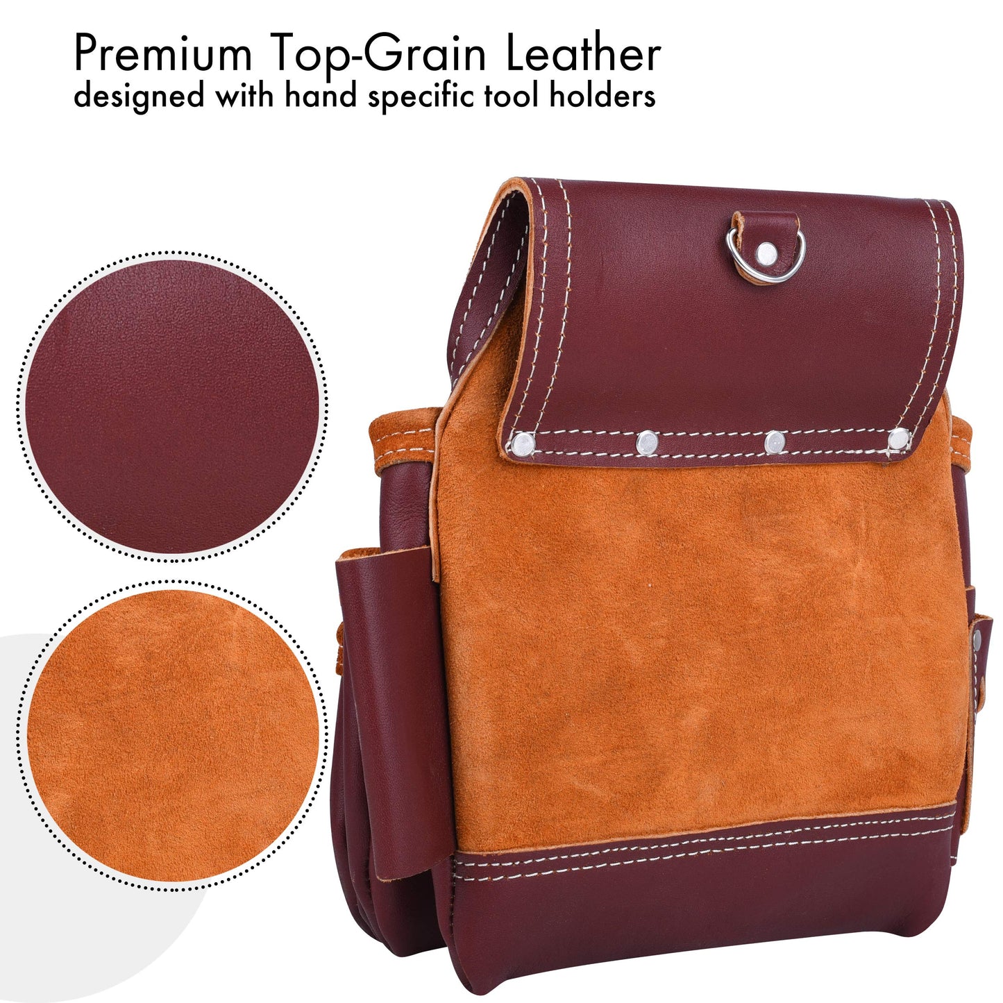 FUERI Full Grain Leather tool belts for men, Heavy-duty Carpenter Tool Rig organizer with 17 Pockets pouches, hammer holder, 4-Suspender loops, and a foam-padded belt for Framers, and Electricians