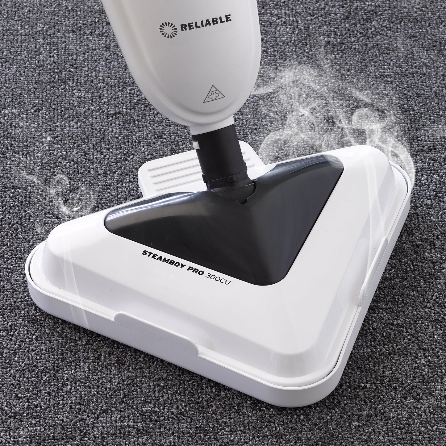 Reliable 300CU Steamboy Pro 3-in-1 Scrub and Steam floor mop with carpet glide - Electric steam scrubber, steam cleaner with 4 microfiber pads, for tile, grout, hardwood floors, 180-degree swivel head