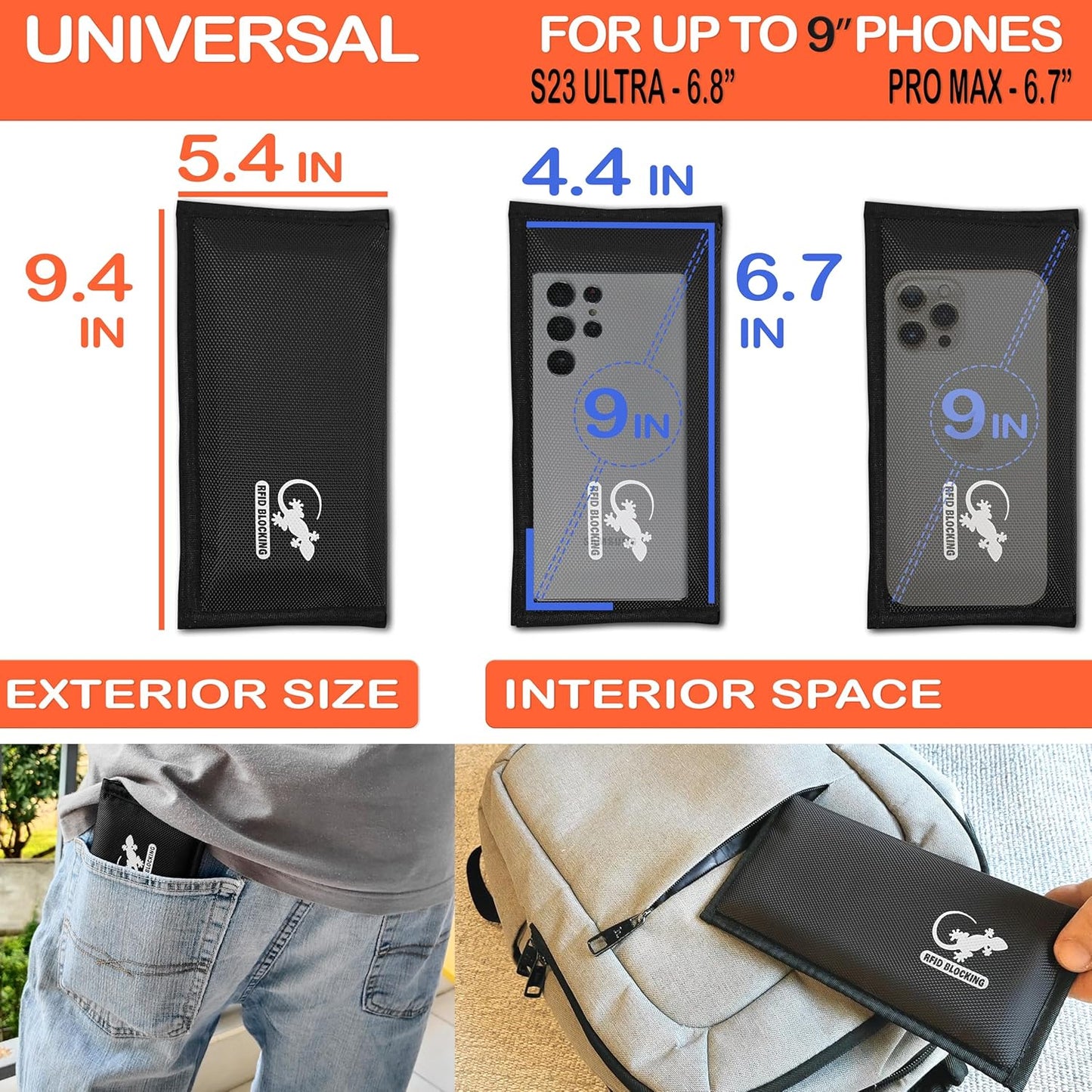 Gecko Travel Tech RFID Faraday Bag - GPS, RFID, and EMP Signal Blocker | Nylon Shielding Pouch for Cell Phone Privacy