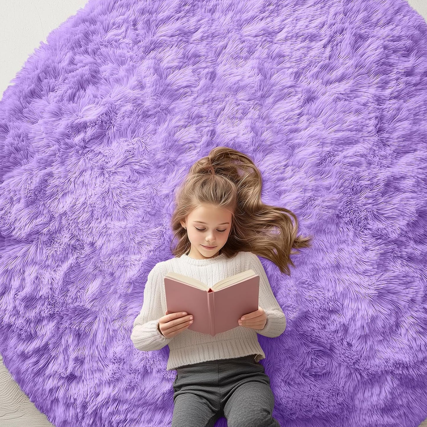 OLANLY Purple Round Rug - Soft & Fluffy 6 ft Circle Area Rug for Bedroom, Living Room & Nursery Decor