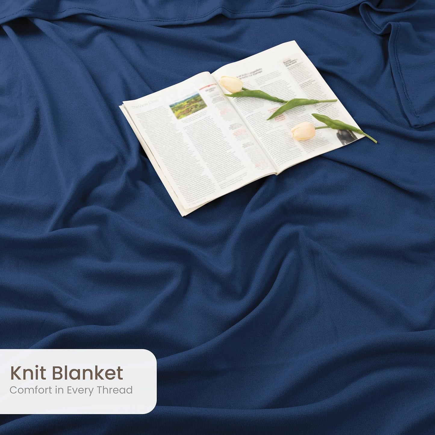 Utopia Bedding Knit Blanket - Soft Lightweight Jersey Queen Size (90x90 Inches) - Navy Color for Bed & Couch