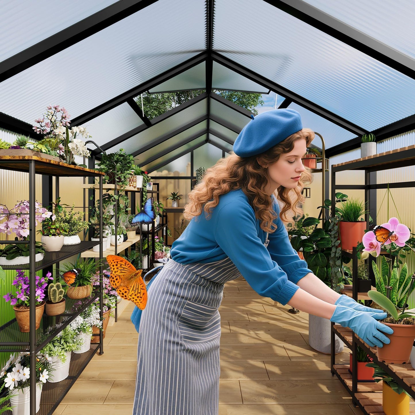 6x10 ft Outdoor Polycarbonate Greenhouse, Durable Aluminum Frame with Lockable Door, Adjustable Roof Vent, Ideal for Backyard, Patio, or Garden, All-Weather Green Houses for Outside Plant Growing