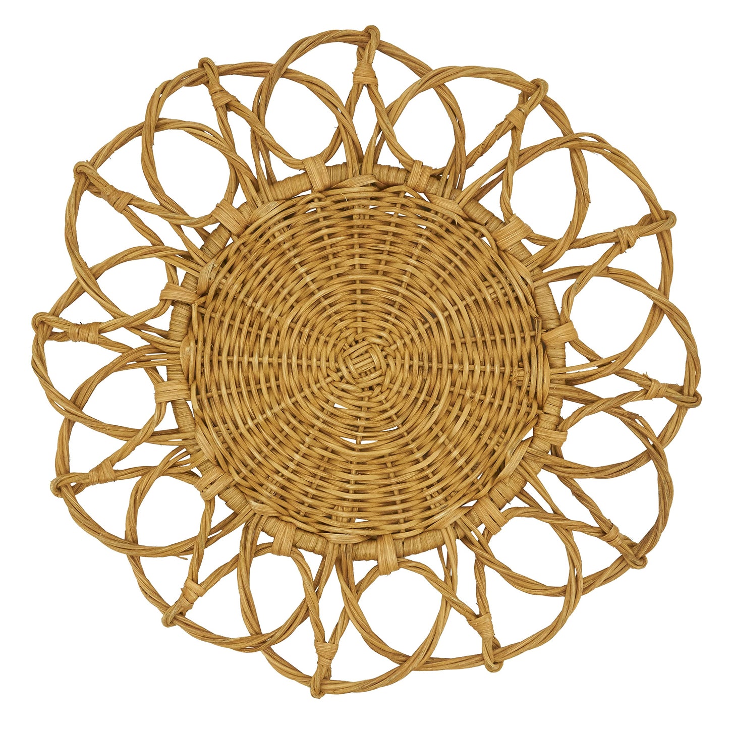 SARO LIFESTYLE Twisted Rattan Placemat (Set of 4), 15", Caramel