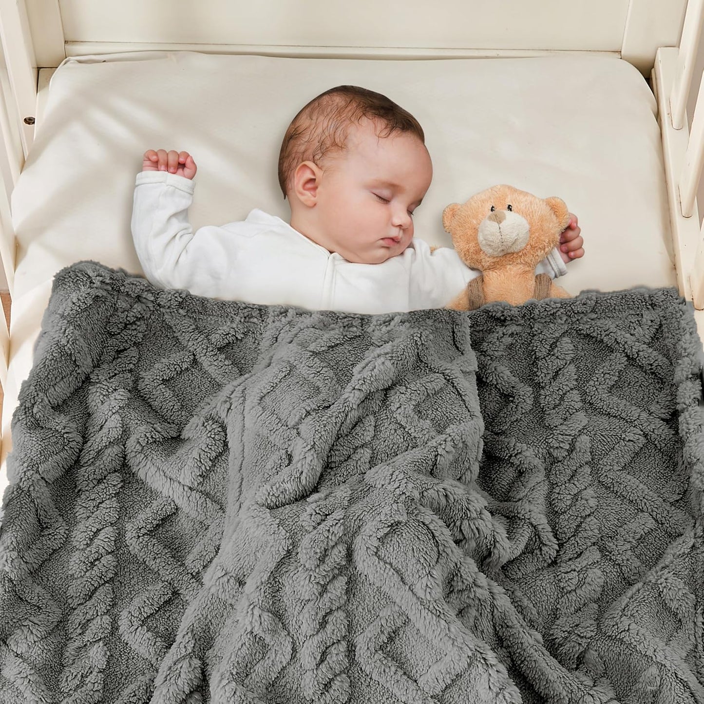 Sherpa Fleece Baby Blanket - Ultra Soft & Fluffy Premium Infant Receiving Blanket | 30”×40” in Grey