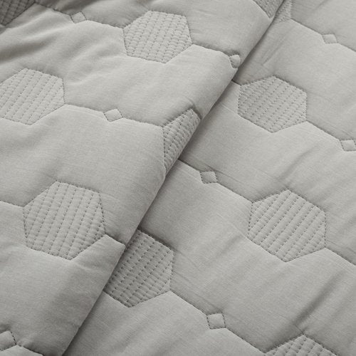 Lush Decor Hexagon Honeycomb Embroidered Textured Cotton Quilt Gray 3 Piece Set Full/Queen - Soft Lightweight Modern 3 Piece Bedding Set