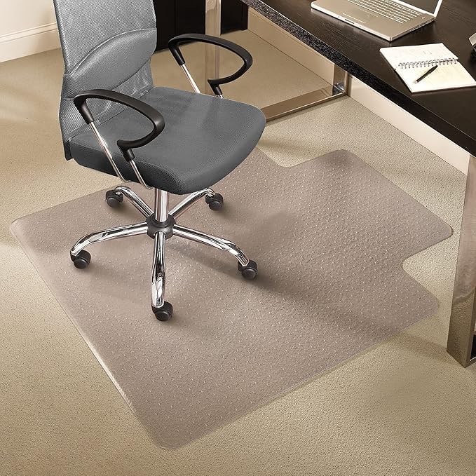 Staples Office Chair Mat, Clear Floor Mats with Lip, Medium-Pile Carpets, Extended Under-Desk Coverage, 48 x 36 Inch, Smooth Glide
