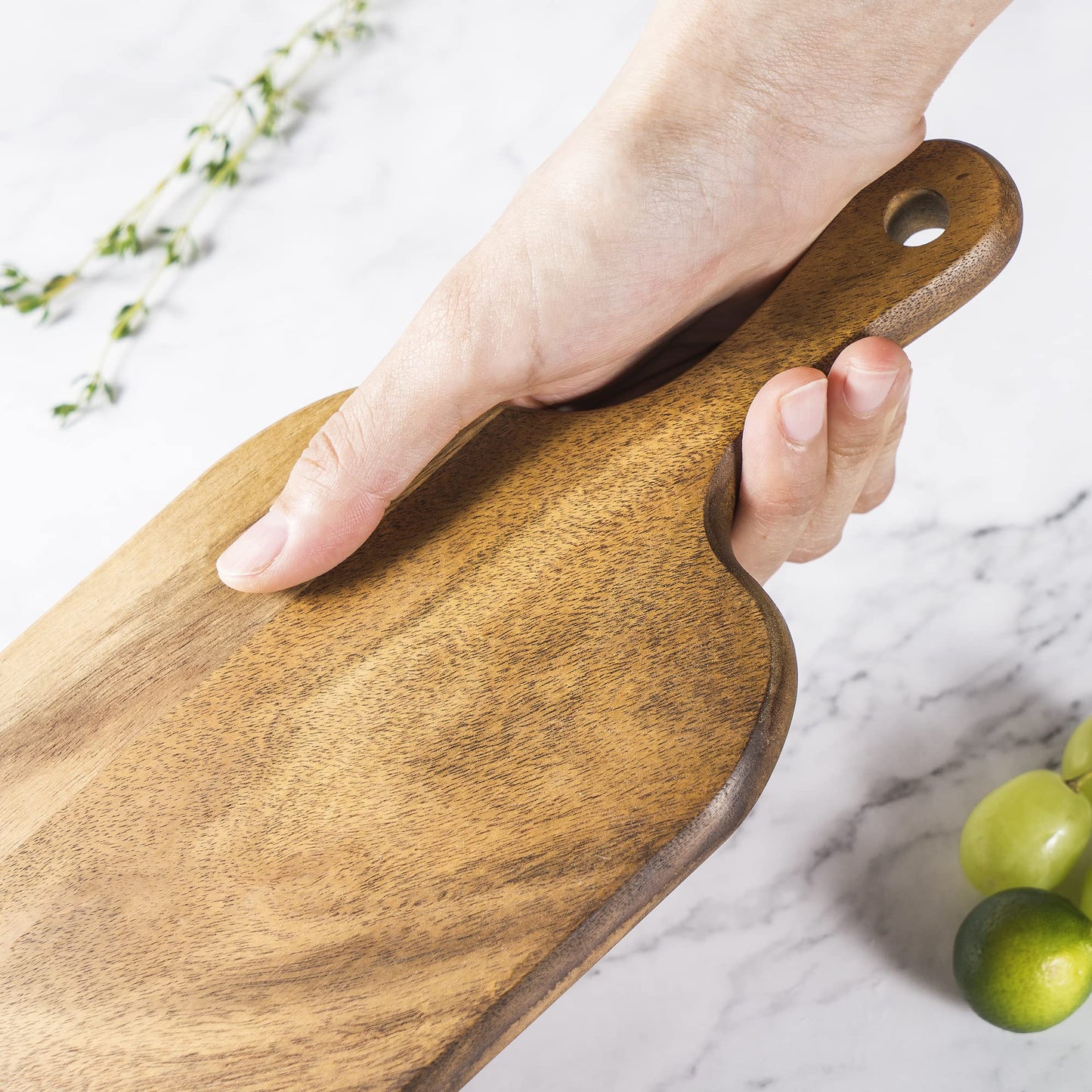 JF JAMES.F Wood Cutting Board with Handle, Long Acacia Serving Board Wooden Cheese Board Charcuterie Boards Wood Board for Food Bread Fruit 16.1x4.7x0.6 Inch