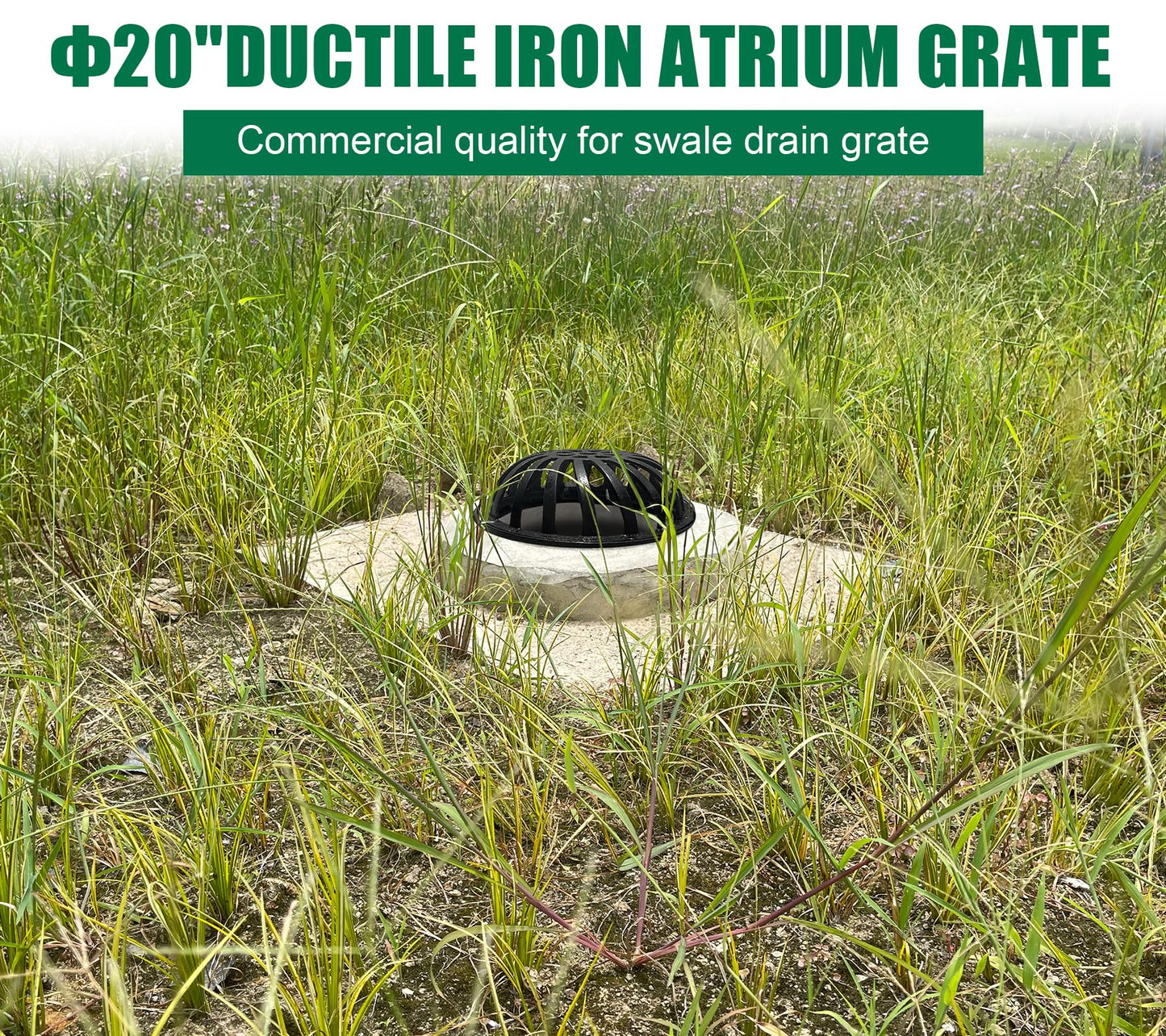 Natotela 20in Ductile Iron Atrium Drain Grate with Hinge and Frame, Dome Metal Overflow Relief Gully Grate with Bolted Down Base, Cast Iron Sewage Drain Grates for Garden,Yard,Lawn(Overall Size 23")