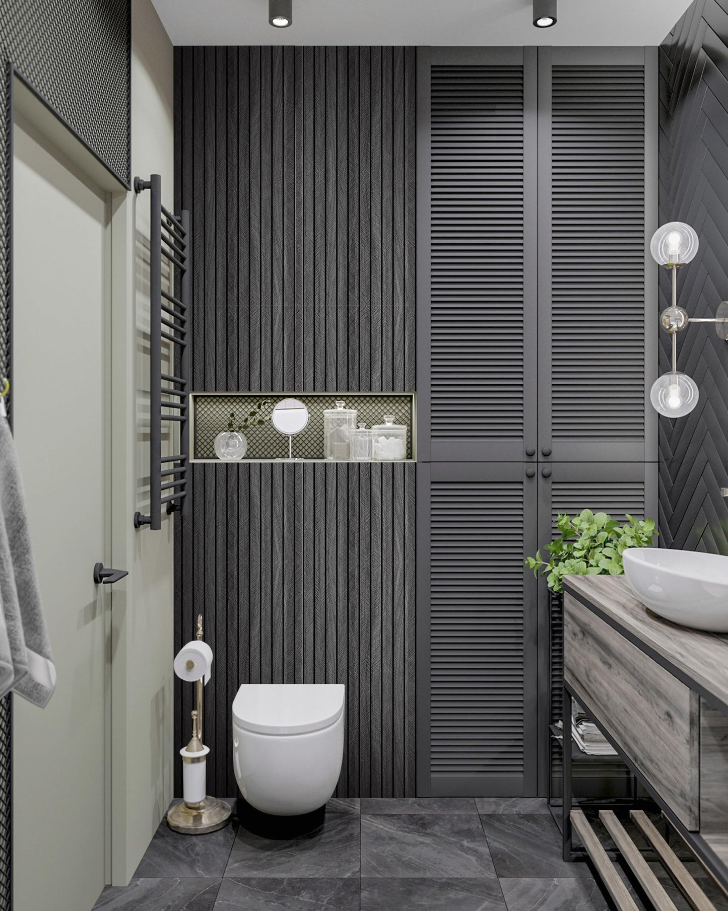 WaveSpace Self-Adhesive PVC Slat Wall Panels, Peel and Stick Wood Panels 118"x15.75", Thick Faux Black Oak Wood Grain Wallpaper Panels 3D Soundproof Wall & Ceiling Panels Decorativos para Pared