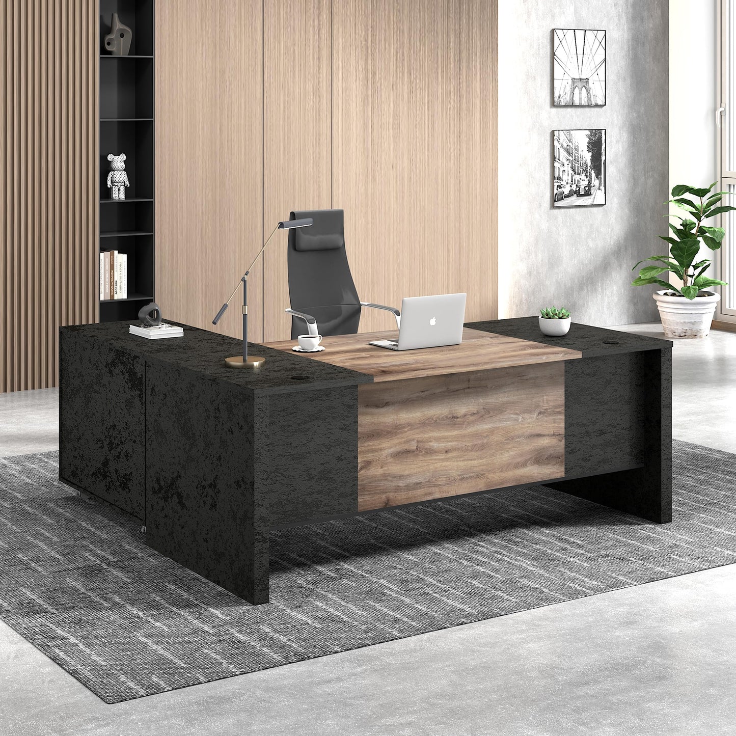 GT BLACK TURNSTONE 70.8” L Shaped Executive Desk with Reversible Mobile Storage Cabinet, Office Desk with Drawers & File Storage, Modern Home Office Desk for Professionals & Business Owners