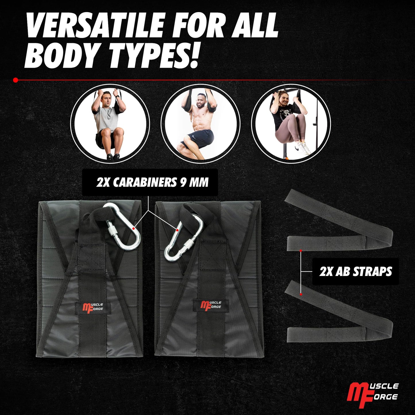 MuscleForge Hanging Ab Straps for Pull Up Bar - Professional Ab Straps & Hanging Abdominal Slings - Training Equipment with Bar Attachment (Pair)