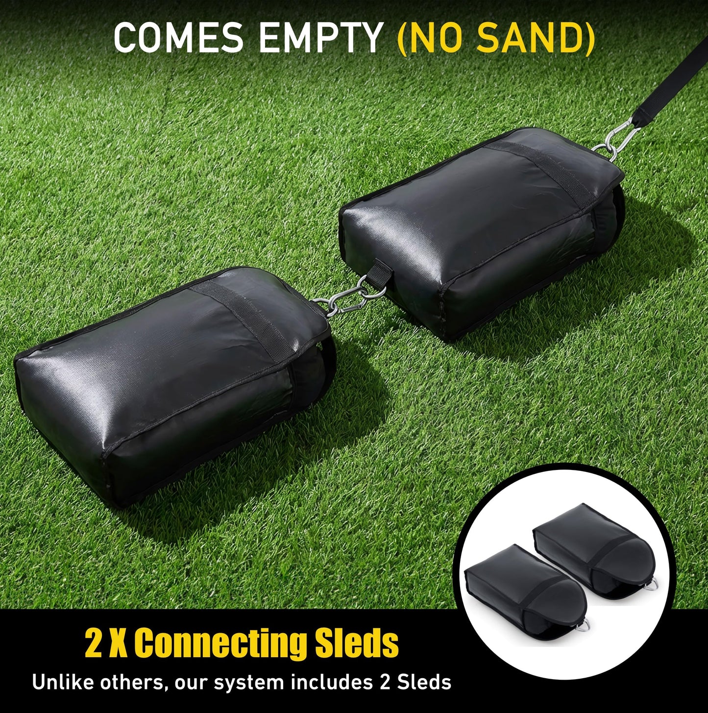 Elite Twin Sand Bag Sled Workout Sled – Waterproof Weight Sled Trainer with 6-Level 10–60 lb Resistance Pull System, Adjustable Waist Strap for Speed, Strength, Endurance & Agility Training
