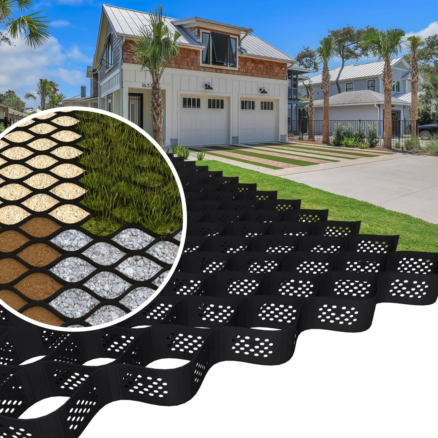 BaseCore HD 4" Geocell Ground Grid - 9x18 ft Commercial Grade Gravel Grid for Driveway, Parking, Slope - Heavy Duty Stabilizer for Landscaping, Horse Run, Erosion Control - 1 Panel 162 sq ft