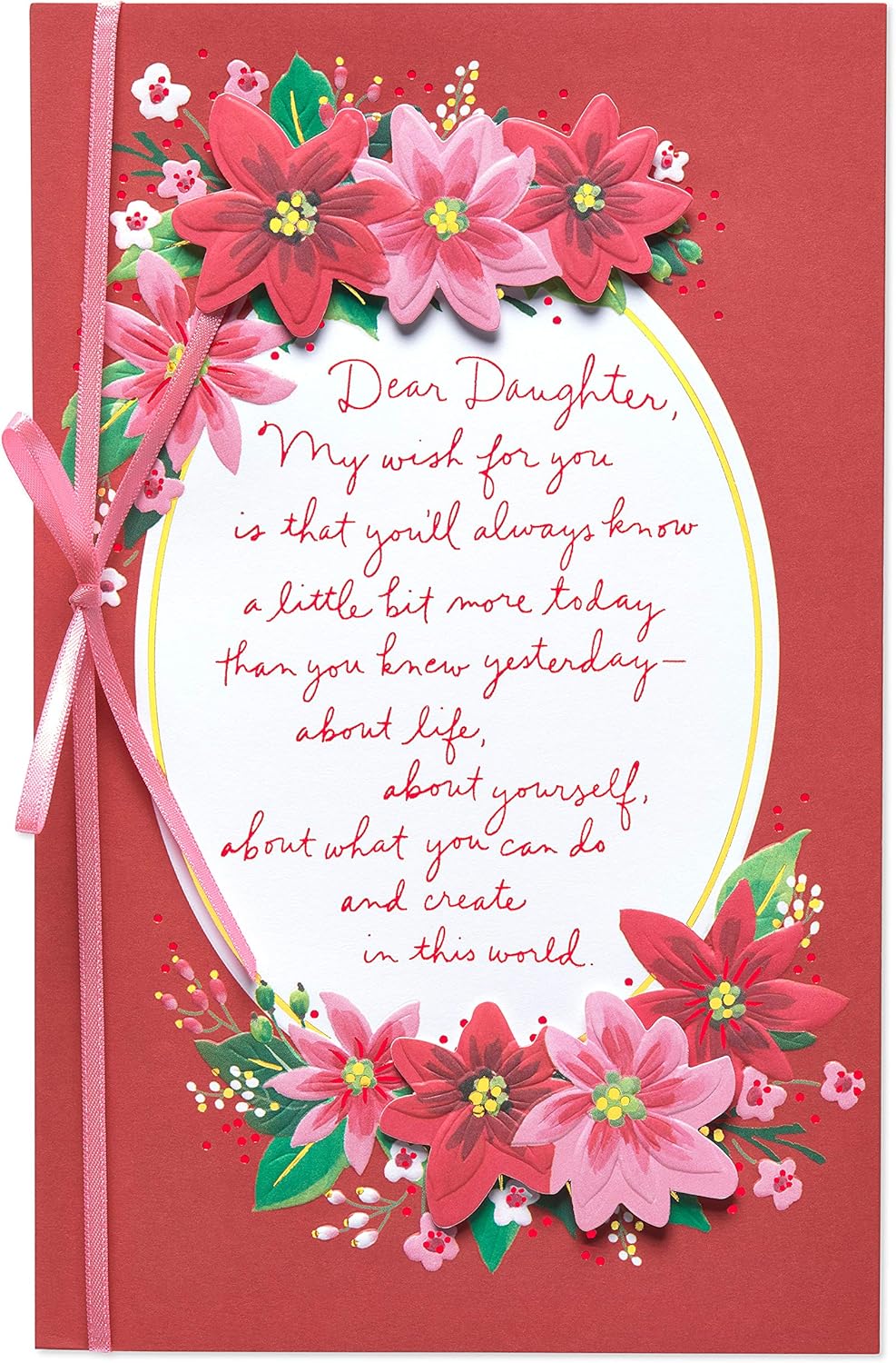American Greetings Christmas Card - Festive Floral Design with Poinsettias & Ribbon for Daughter