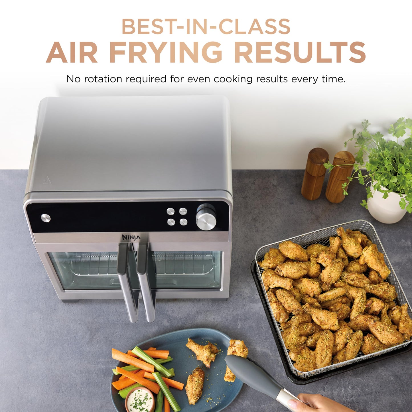 Ninja | French Door Premier Air fry Oven | 10-in-1 functions | 20.3-qt capacity | 5-qt Air Fry Basket, Sheet Pan, Wire Rack, Broil Rack | PFAS-free Cooking Surface, Dishwasher-Safe Accessories | FO101