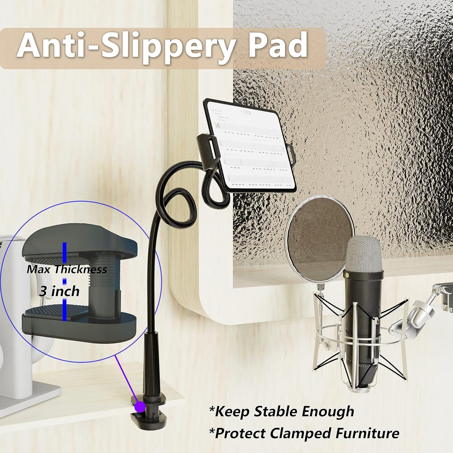 MAGIPEA 360 4.7-13" Gooseneck Tablet Holder for Bed, Flexible Tablet Stand Holder with Adjustable, Hands Free Tablet