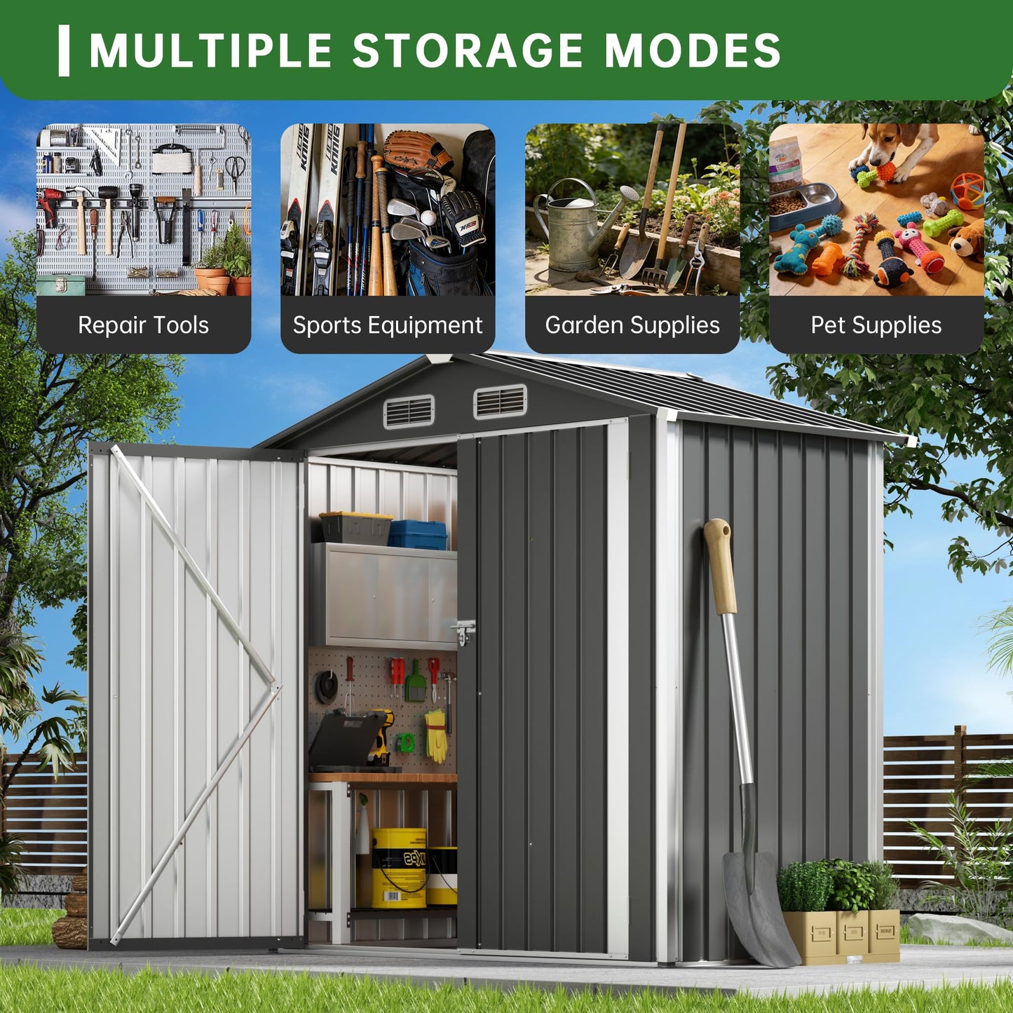 Metal Storage Shed & Outdoor Storage, Outdoor Steel Storages Shed with Sloping Roof, Utility and Tool Garden Sheds for Backyard Patio Lawn
